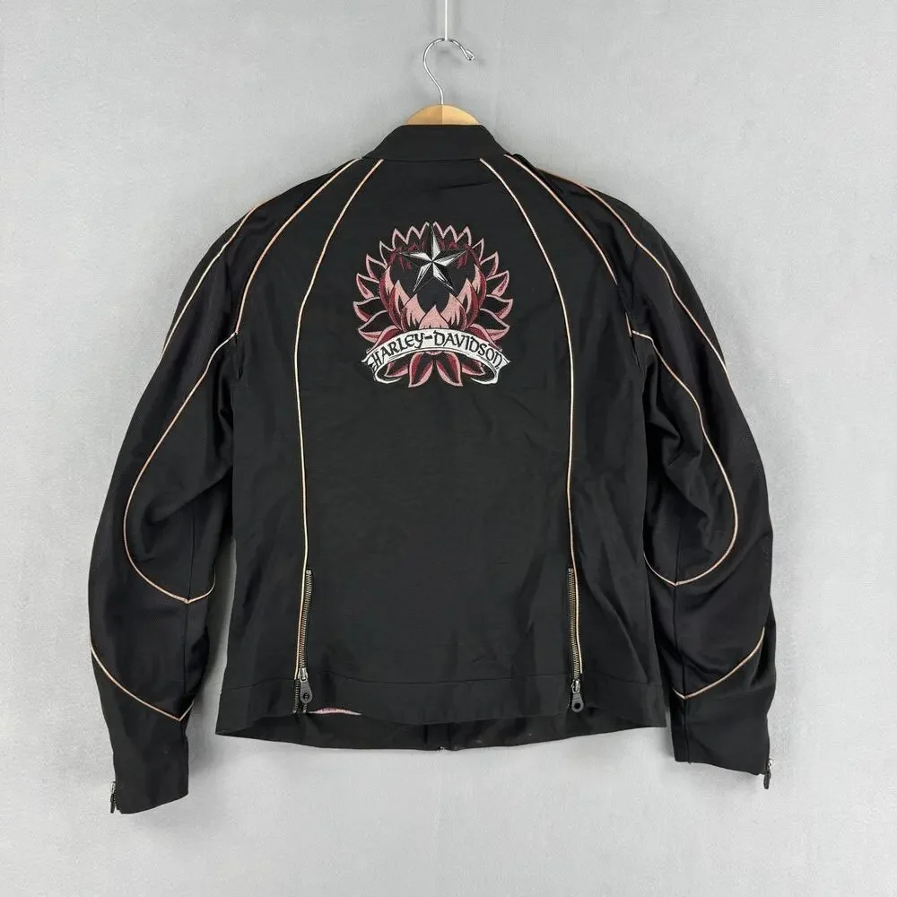 Harley-Davidson Jacket Womens XL Black Mesh Embroidered Motorcycle Riding Zip - Picture 11 of 12